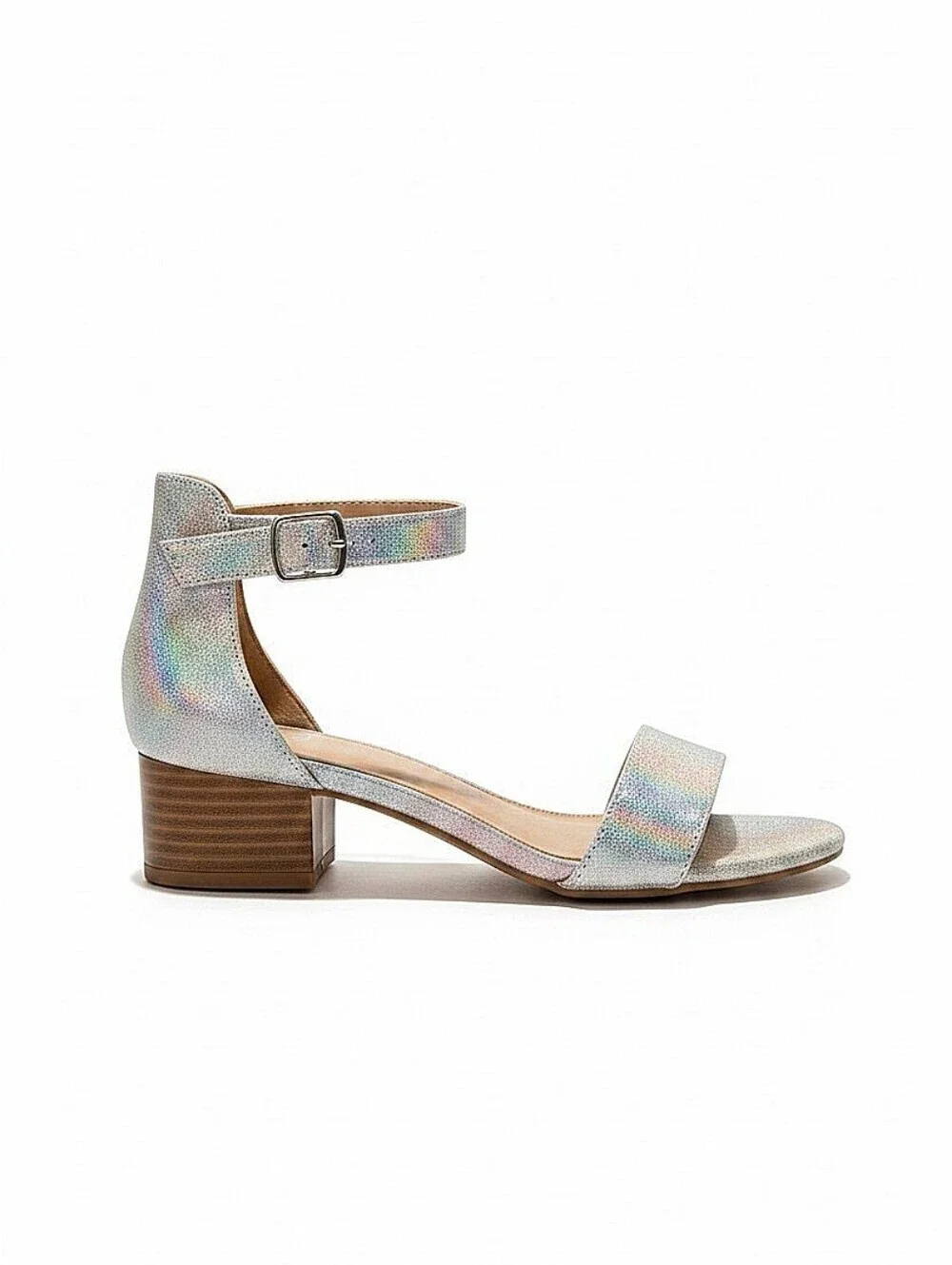 NEW! Wonder Nation Silver Iridescent Ankle-Strap Block Heel Sandal - Girls